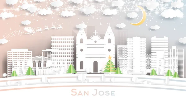 San Jose Costa Rica City Skyline Paper Cut Style Snowflakes — Διανυσματικό Αρχείο