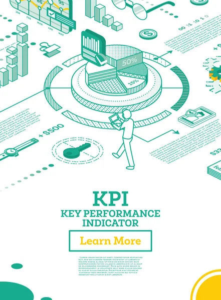 Indicador Rendimiento Clave Kpi Ilustración Vectorial Concepto Isométrico Estrategia Análisis — Archivo Imágenes Vectoriales