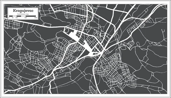 Mappa Città Kragujevac Colore Bianco Nero Stile Retrò Mappa Del — Vettoriale Stock