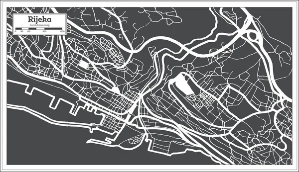 Rijeka Croatia City Map Zwart Wit Kleur Retro Stijl Plattegrond — Stockvector