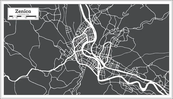 Карта Города Зеница Босния Герцеговина Черно Белом Цвете Стиле Ретро — стоковый вектор