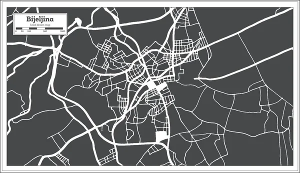 Carte Ville Bijeljina Bosnie Herzégovine Noir Blanc Dans Style Rétro — Image vectorielle