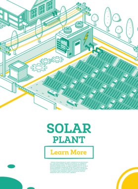 Modern Elektrik Santrali Tesis Binası. Vektör İllüstrasyonu. Yenilenebilir Yeşil Enerji Isometric Kavramı. Vektör İllüstrasyonu. Sürdürülebilir Güç Üretimi.