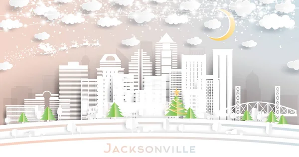 Jacksonville Florida City Skyline Kar Taneleri Neon Garland Ile Birlikte — Stok Vektör