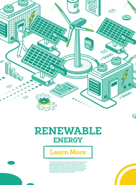 Concetto Isometrico Energia Verde Rinnovabile Isolato Sfondo Bianco Illustrazione Vettoriale — Vettoriale Stock