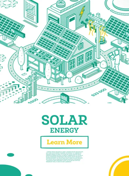 Solar Energy Panels Roof House Renewable Green Energy Isometric Concept — Stock Vector