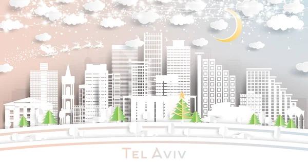Tel Aviv Israel City Skyline Paper Cut Style Med Snöflingor — Stock vektor