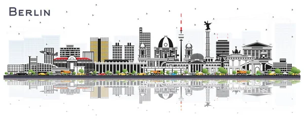 Berlin Niemcy Skyline Szarymi Budynkami Refleksjami Odizolowanymi Bieli Ilustracja Wektora — Wektor stockowy