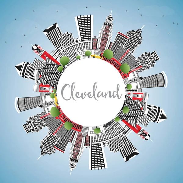 Cleveland Ohio City Skyline Com Edifícios Coloridos Céu Azul Espaço —  Vetores de Stock