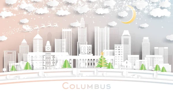Columbus Ohio City Skyline Stylu Paper Cut Płatkami Śniegu Księżycem — Wektor stockowy