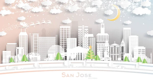 San Jose California City Skyline Paper Cut Style Sněhovými Vločkami — Stockový vektor