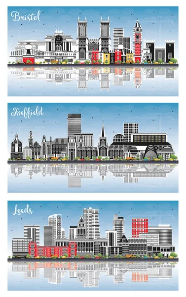 Sheffield Leeds Bristol Reino Unido City Skyline Set Con Edificios — Foto de Stock