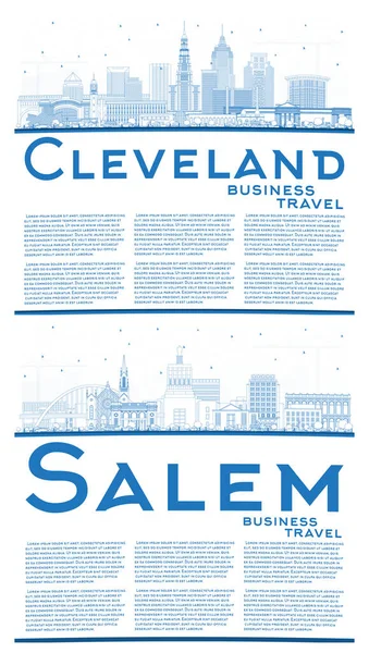 Outline Salem Oregon Cleveland Ohio City Skyline Set Blue Buildings — Stock Photo, Image