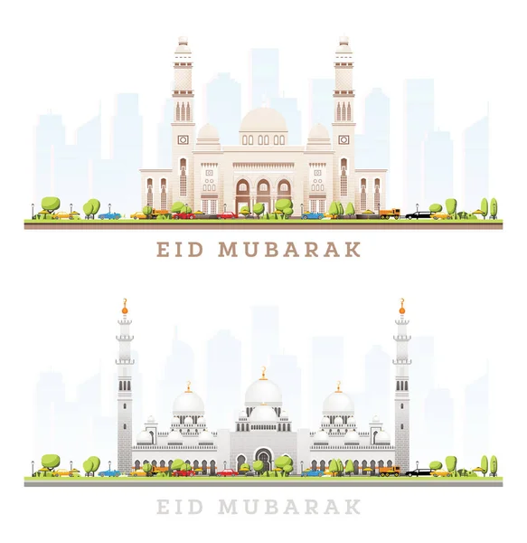 Ramadhan Kareem Eid Mubarak Groeten Met Jumeirah Moskee Geïsoleerd White — Stockfoto