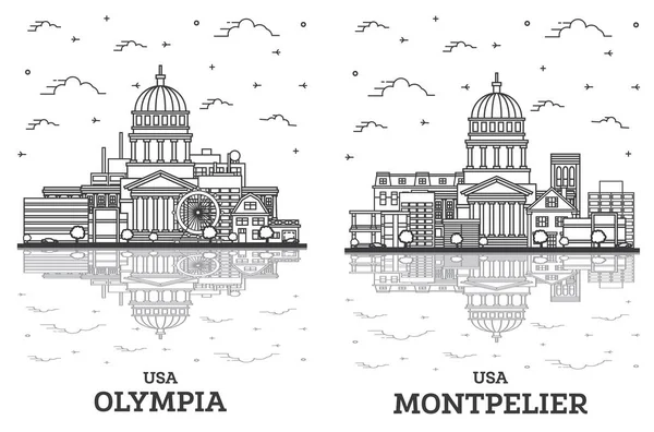 Montpelier Vermont Olympia Washington City Skyline Set Ana Hatlarıyla Modern — Stok fotoğraf