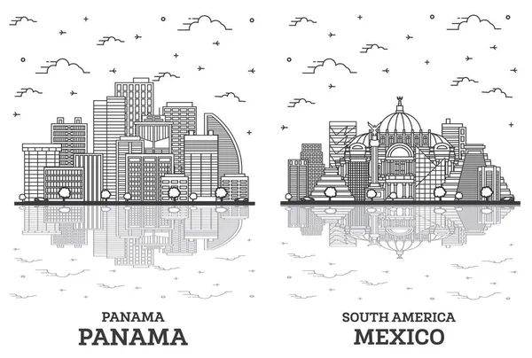 Meksika Panama City Skyline Set Modern Binalar Yansımalar Beyazın Üzerinde — Stok fotoğraf