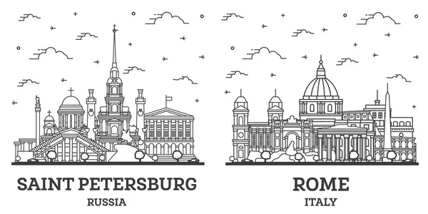 Umriss Rom Italien Und Sankt Petersburg Russland City Skyline Set — Stockfoto