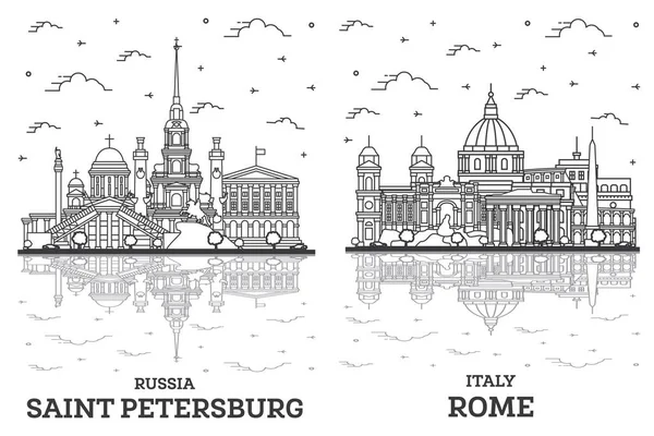 Esboço Roma Itália São Petersburgo Rússia Cidade Skyline Set Com — Fotografia de Stock