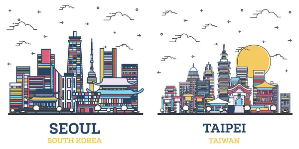 概要台北台湾 ソウル韓国都市白を基調としたカラーモダンビル群のスカイラインセット ランドマークと都市景観 — ストック写真