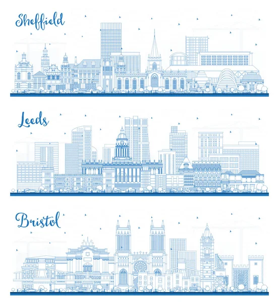 Esquema Leeds Bristol Sheffield Reino Unido City Skyline Set Con — Foto de Stock