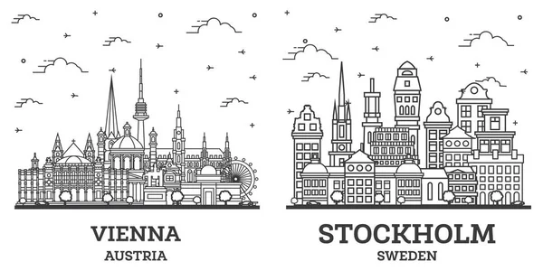 Umriss Stockholm Schweden Und Wien Österreich City Skyline Set Mit — Stockfoto