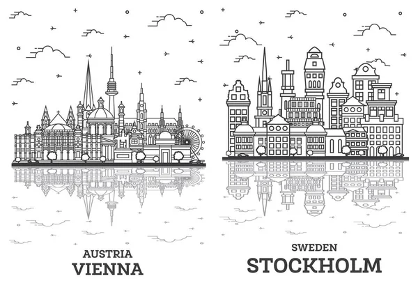Zarys Sztokholm Szwecja Wiedeń Austria City Skyline Zestaw Zabytkowych Budynków — Zdjęcie stockowe