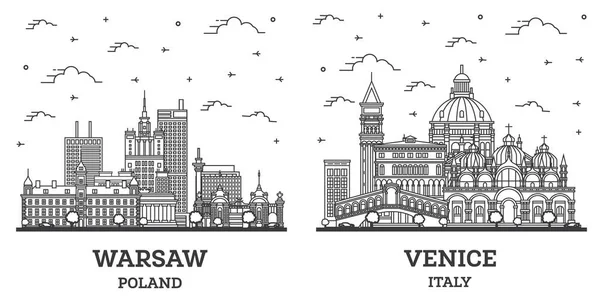 Outline Venetië Italië Warschau Polen City Skyline Set Met Moderne — Stockfoto