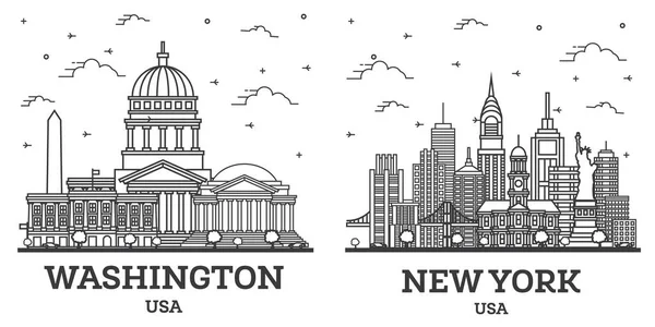 Disposition New York Och Washington Usa City Skyline Set Med — Stockfoto