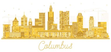 Columbus Ohio Şehri Skyline 'ı ve White' da izole edilmiş Altın Binalar. Vektör İllüstrasyonu. Modern Mimariyle İş Seyahatleri ve Turizm Konsepti. Columbus USA Tarihi Simgeli Şehir.