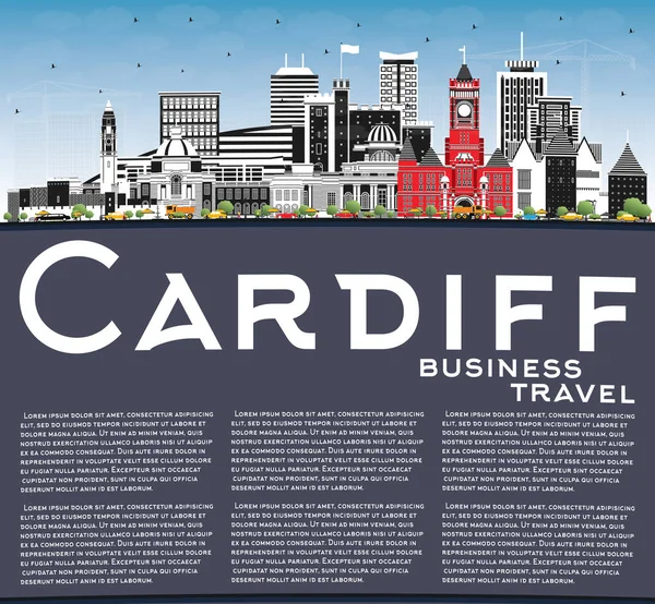 Cardiff Wales City Skyline Avec Bâtiments Couleur Ciel Bleu Espace — Image vectorielle