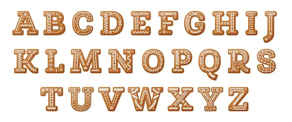 Gingerbread Cartoon Alphabet Isolated White English Letters Vector Illustration Christmas — Stock Vector