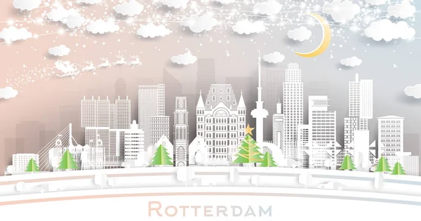 Rotterdam Netherlands City Skyline Style Paper Cut Avec Flocons Neige — Image vectorielle