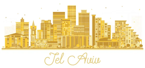 Tel Aviv Israel City Skyline Med Golden Buildings Isolerad White — Stock vektor