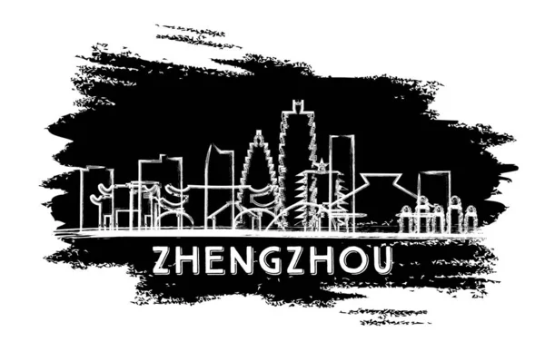 Zhengzhou China City Skyline Silhouette Boceto Dibujado Mano Concepto Viajes — Vector de stock