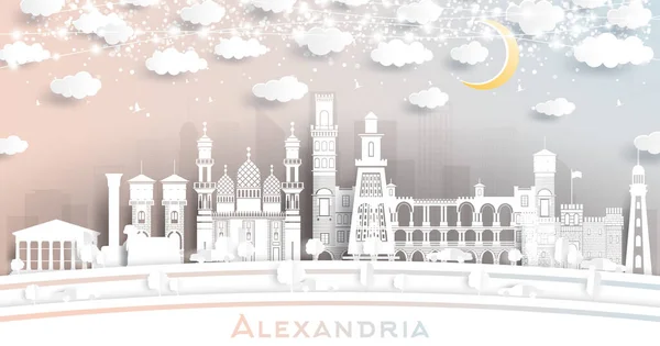 Alexandria Egypt City Skyline Paper Cut Stil Mit Weißen Gebäuden — Stockvektor