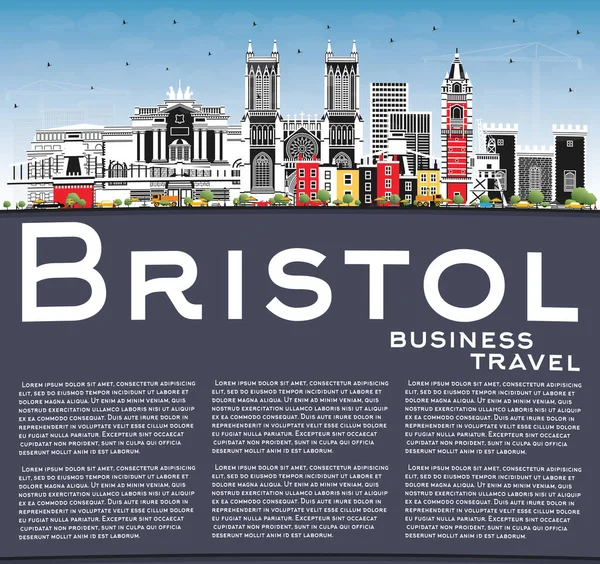 Bristol City Skyline Цветными Зданиями Голубым Небом Пространством Копирования Векторная — стоковый вектор