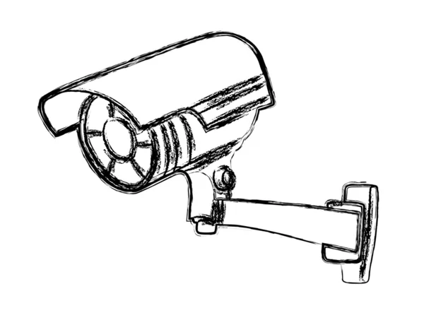 Siyah ve beyaz gözetim kamera (Cctv) uyarı işareti — Stok Vektör