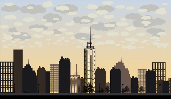 Illustrazione vettoriale di grandi città e grattacieli con nuvole — Vettoriale Stock