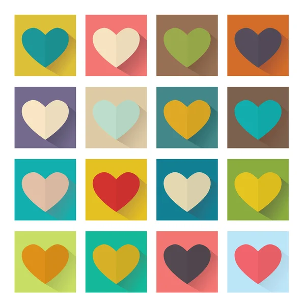 Coeur, design plat, boutons carrés — Image vectorielle