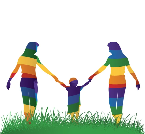 Lesbian parents walking with their kid — Stock Vector