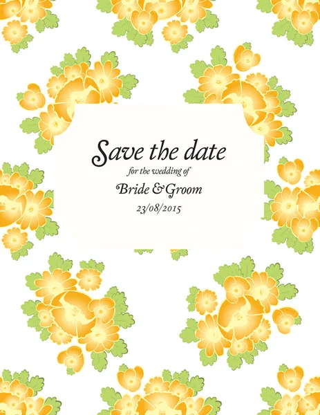 Guardar la fecha invitación a la boda plantilla de tarjeta con flores de oro — Vector de stock