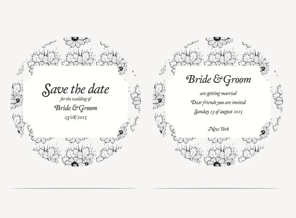 Tarjetas de invitación de boda con flores grises — Vector de stock