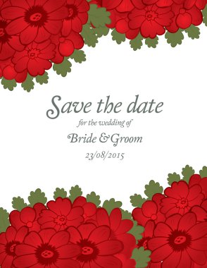 Düğün davet kartı şablonu kırmızı çiçekli Tarih Kaydet