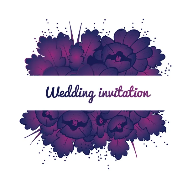 Tarjeta de invitación de boda con flores moradas — Vector de stock