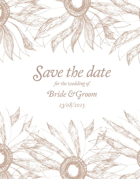 Zapisać datę wesele zaproszenie karty z kwiatem — Wektor stockowy