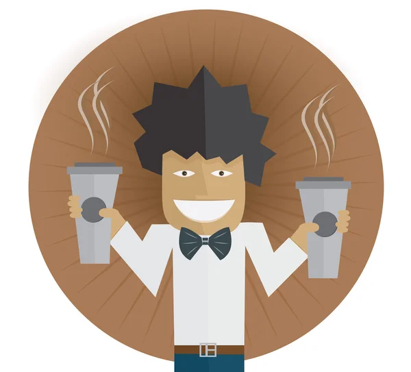 Hombre con dos cafés — Vector de stock