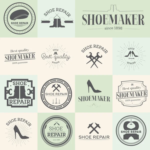 Set de etiquetas de zapatero y reparación de calzado vintage — Archivo Imágenes Vectoriales