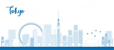 Anahat Tokyo siluetinin gökdelenler ve güneş ile