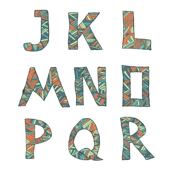 Ручной художественный шрифт из строк, букв J-R — стоковый вектор