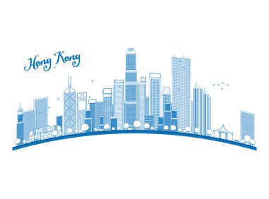 Anahat Hong Kong manzarası mavi gökdelenler ve taksi ile